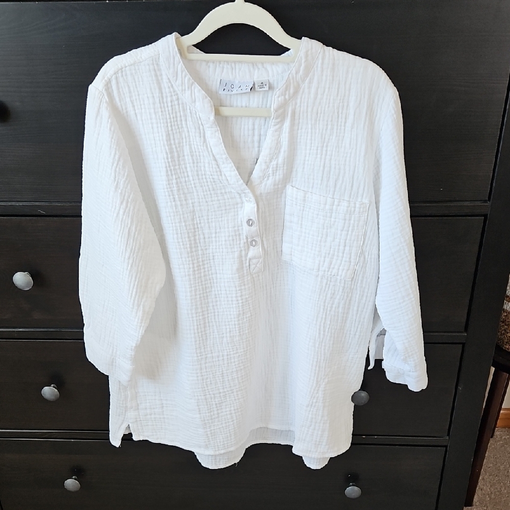Joan Rivers 100% Cotton White Textured Shirt